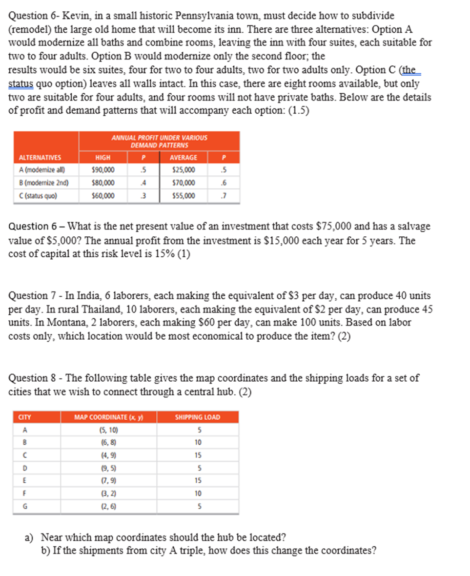 Question 1 Manufacturing plant has an effective