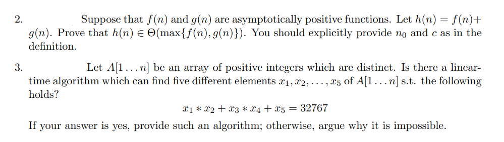 2. Suppose that f(n) and g(n) are asymptotically
