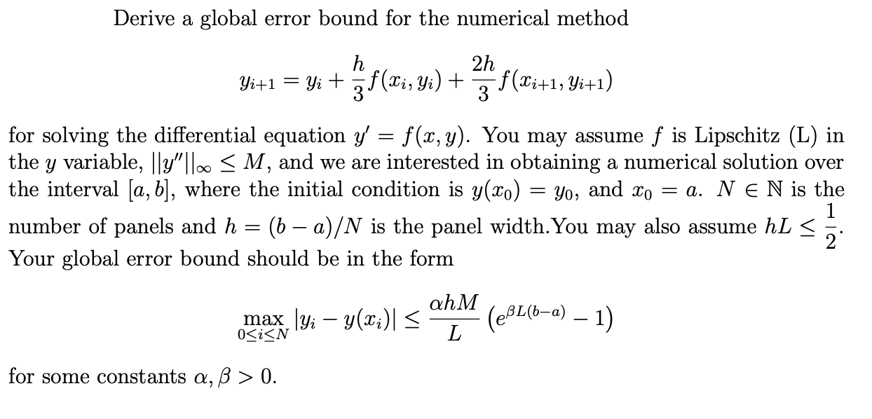 Derive a global error bound for the numerical