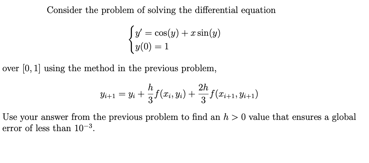Derive a global error bound for the numerical