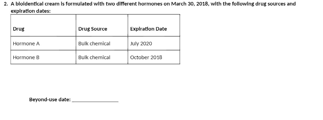 2. A bioldentical cream is formulated with two