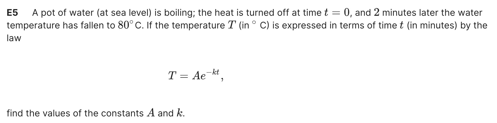 E5 A pot of water (at sea level) is boiling; the