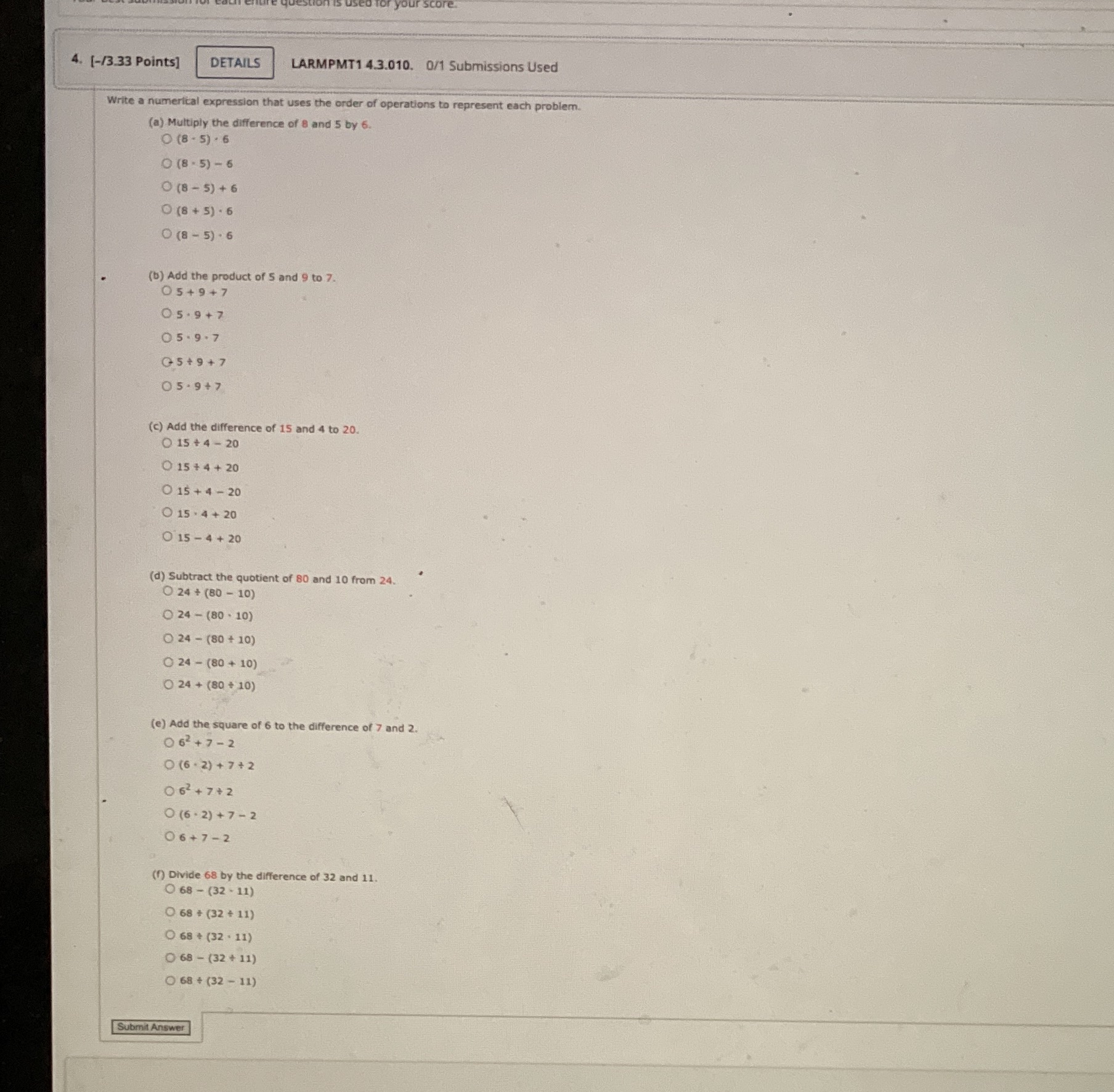 4. [-/3.33 Points] DETAILS LARMPMT1 4.3.010. 0/1