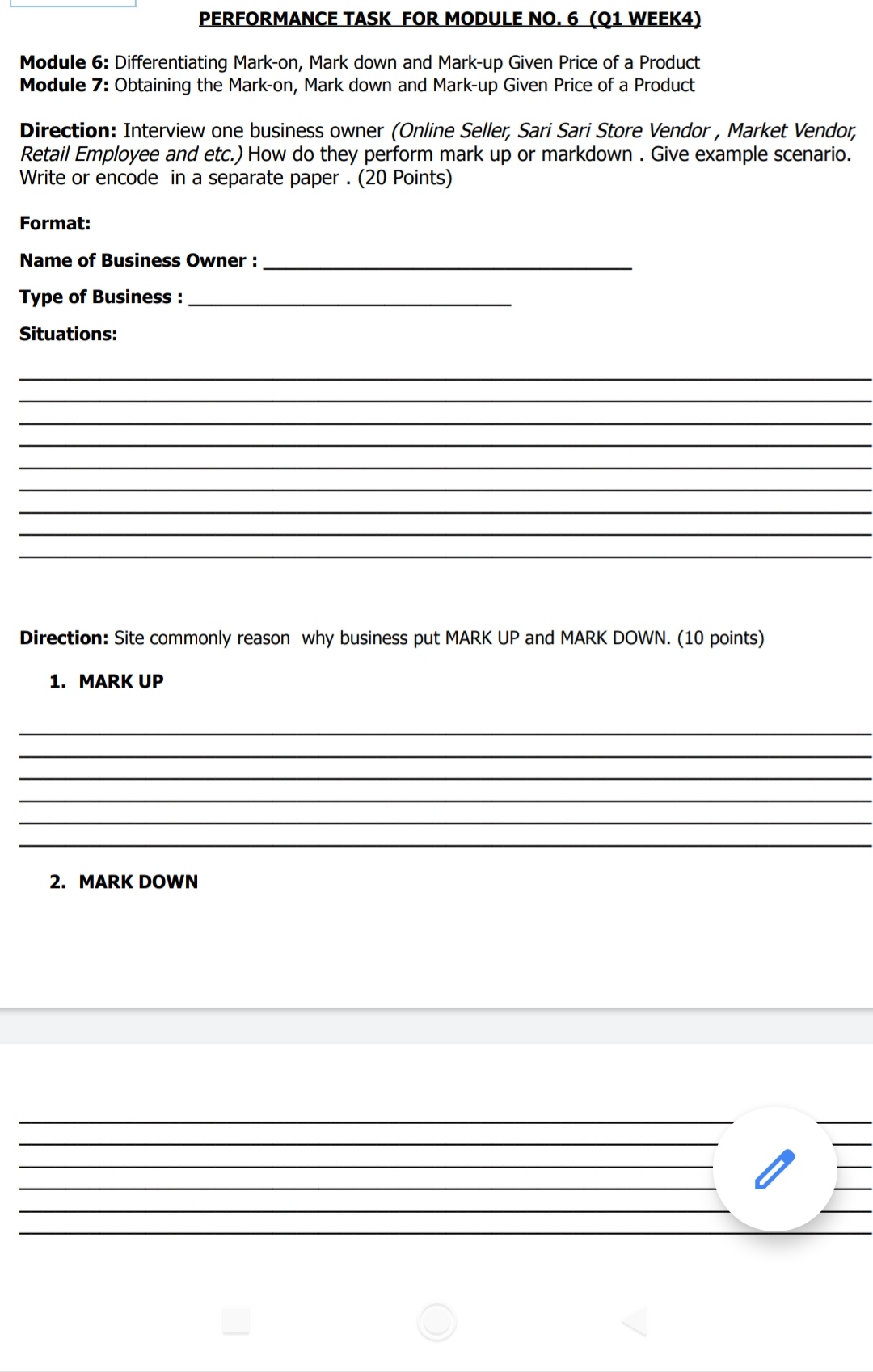 W Module 6: Differentiating Markon, Mark down and