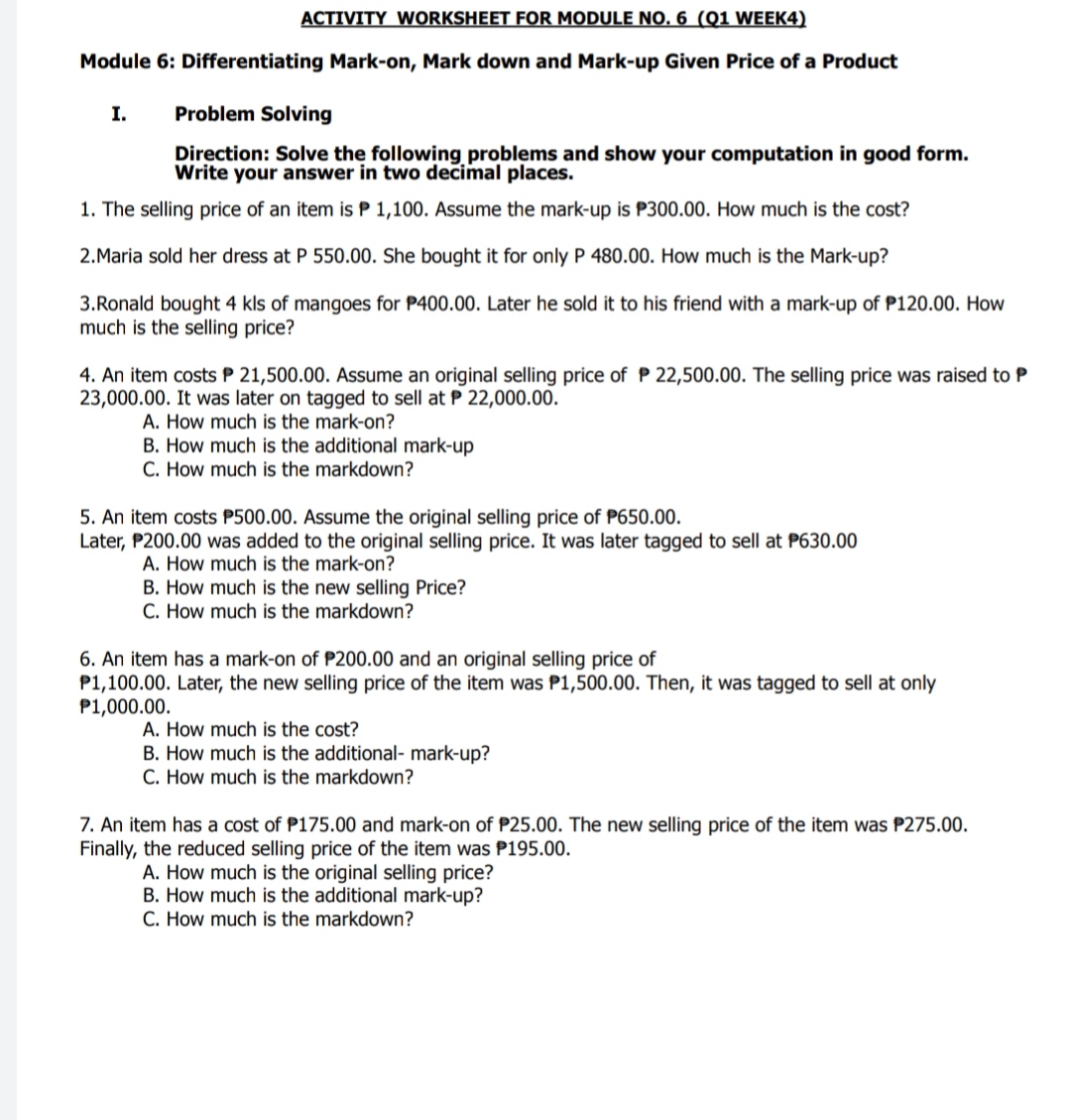 W Module 6: Differentiating Markon, Mark down and
