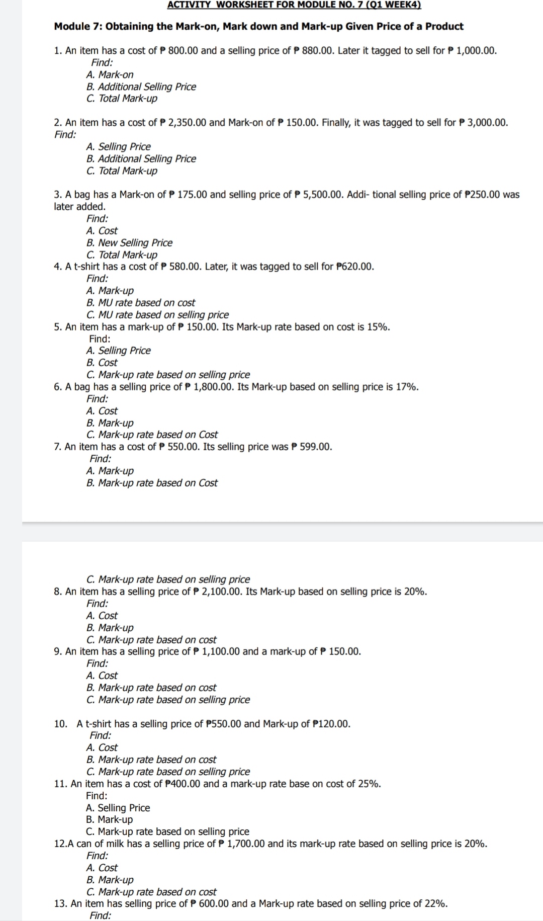 W Module 6: Differentiating Markon, Mark down and