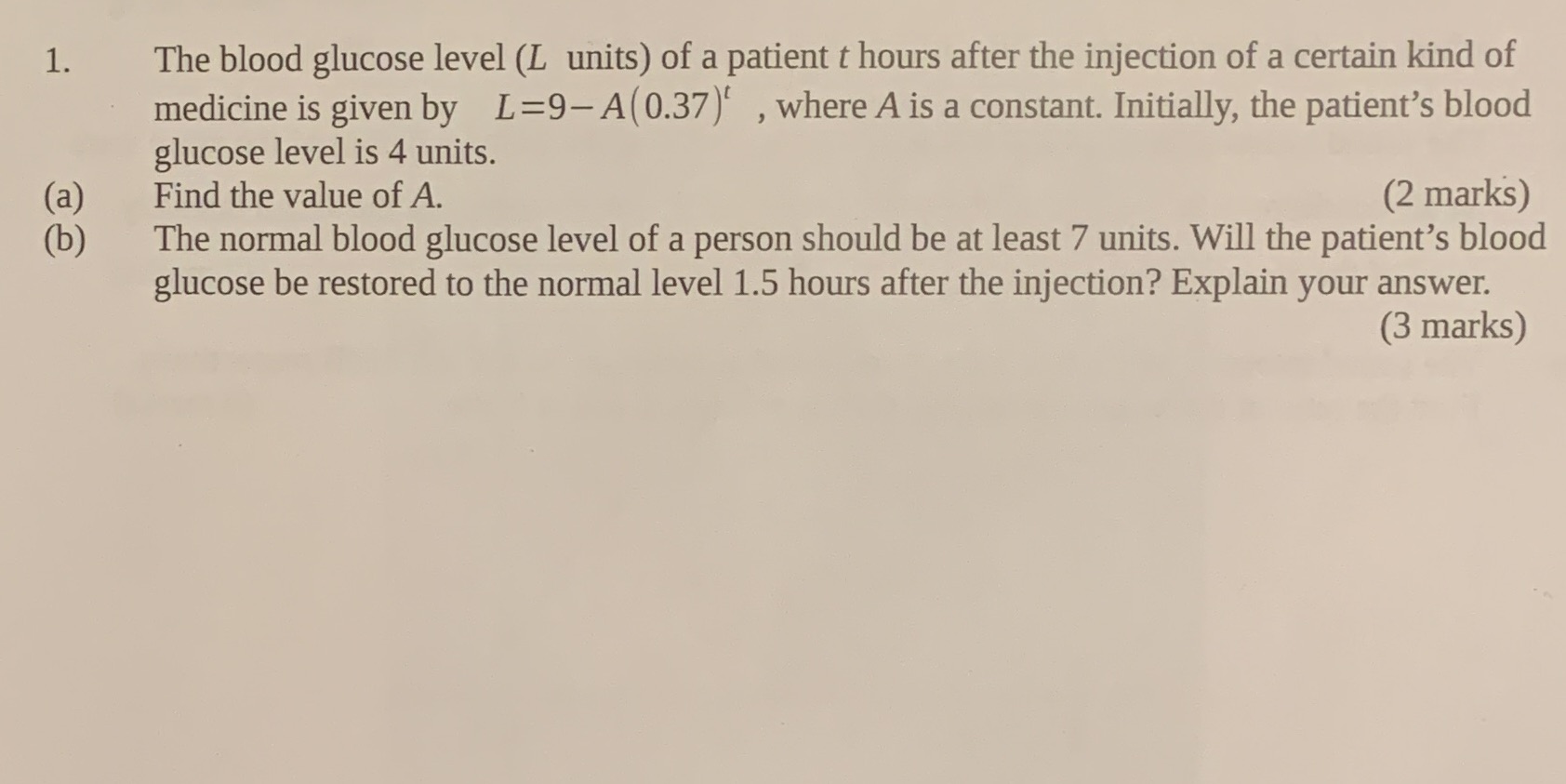 1. The blood glucose level (L units) of a patient