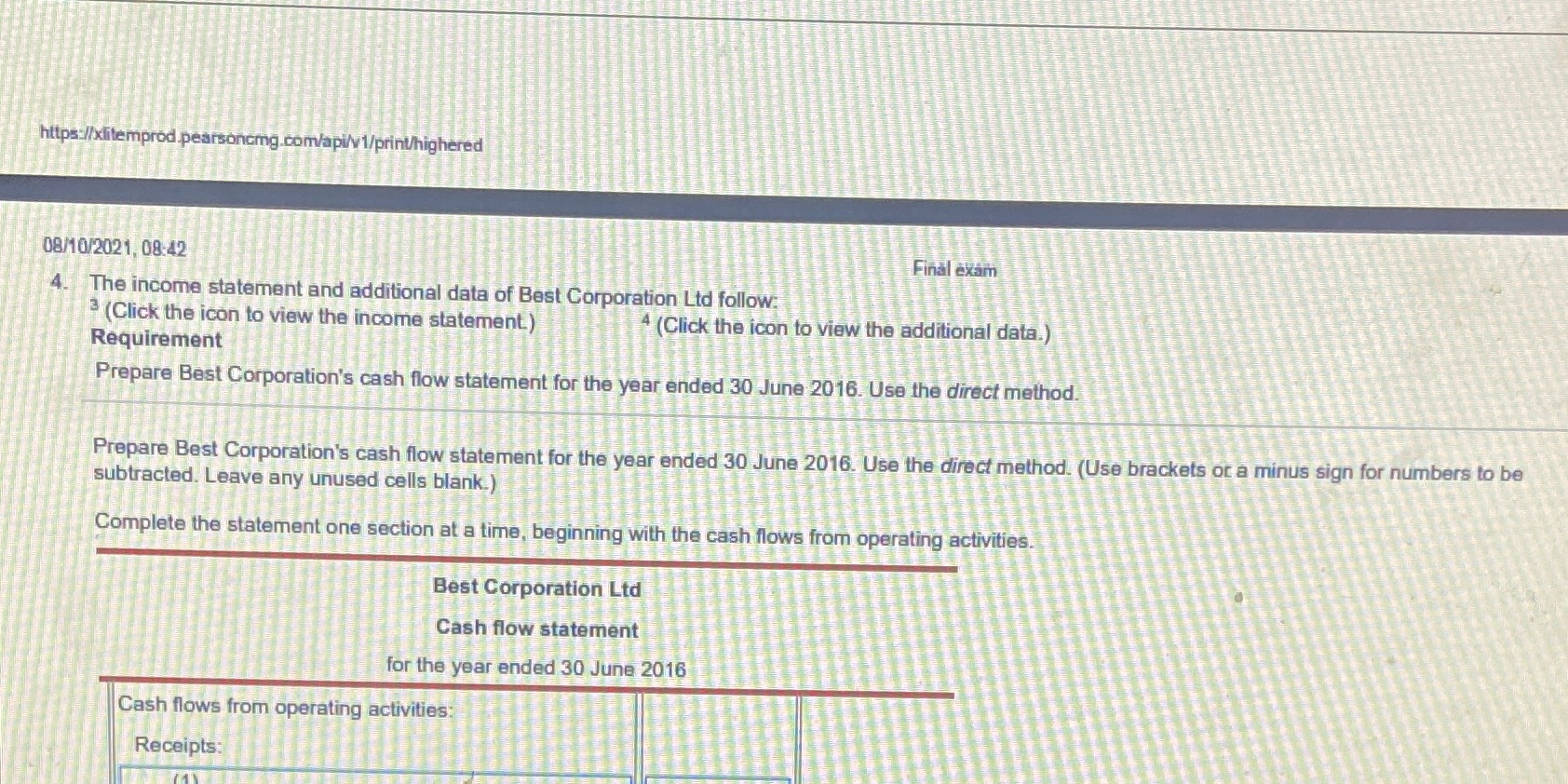 Can you please help me for cash flow With