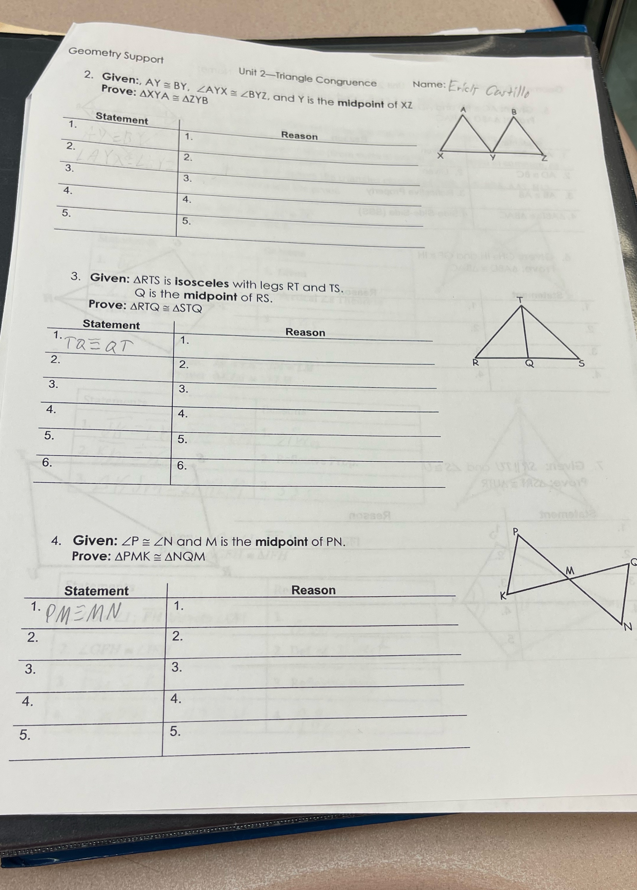 Geometry Support Unit 2-Triangle Congruence Name