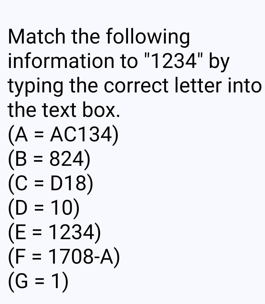 Match the following information to "1234" by