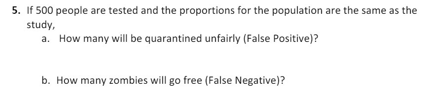 5. If 500 people are tested and the proportions