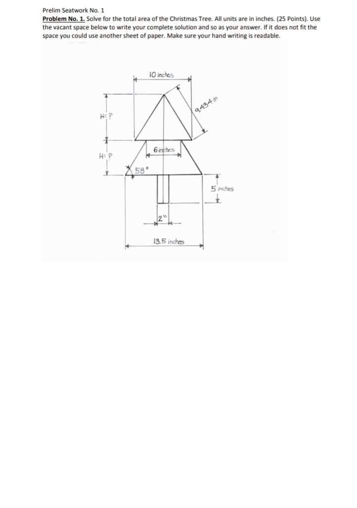 Prelim Seatwork No. 1 Problem No. 1. Solve for