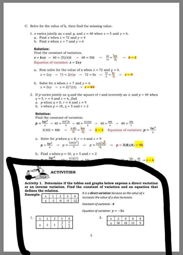 x 16 20 24 28 4. -20 -15 10 25 y 12 15 18 21 -4