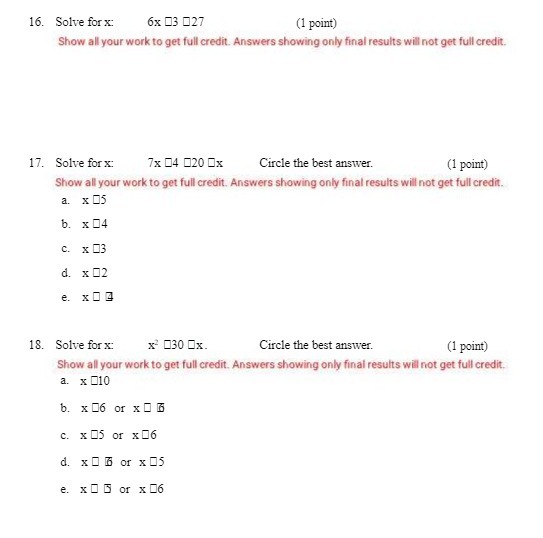 16. Solve for x: 6x 03 027 (1 point) Show all