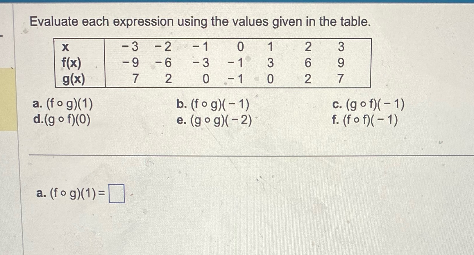 answer a-f Evaluate each expression using the