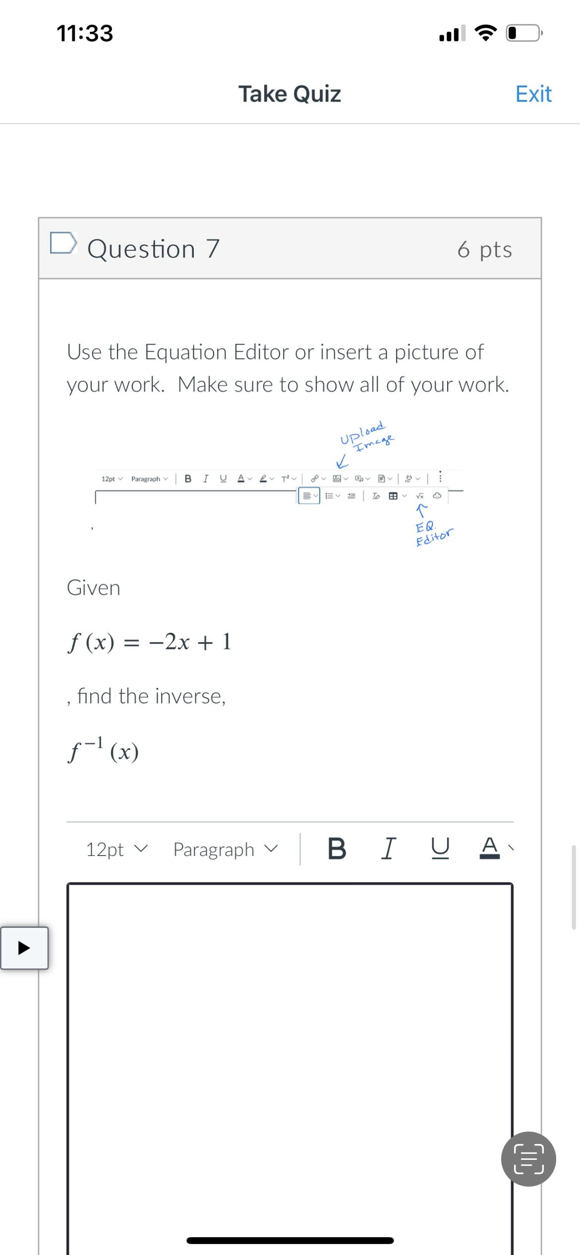 1133 all 4? {E} Take Quiz Exit Given the graph of