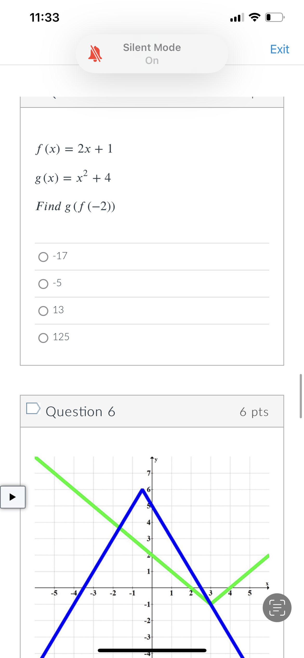 1133 all 4? {E} Take Quiz Exit Given the graph of