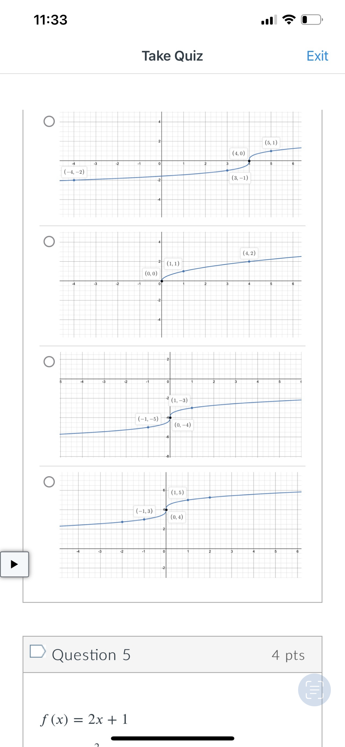 1133 all 4? {E} Take Quiz Exit Given the graph of