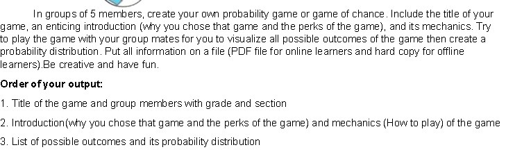 In groups of 5 members, create your own