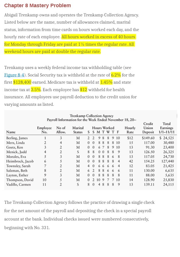 Chapter 8 Mastery Problem Abigail Trenkamp owns