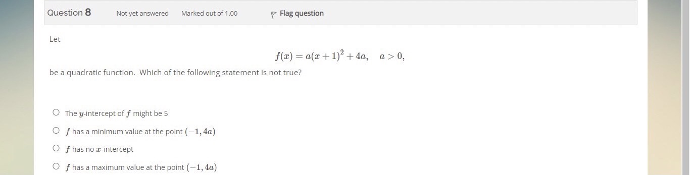 Question 6 Not yet answered Marked out of 1.00