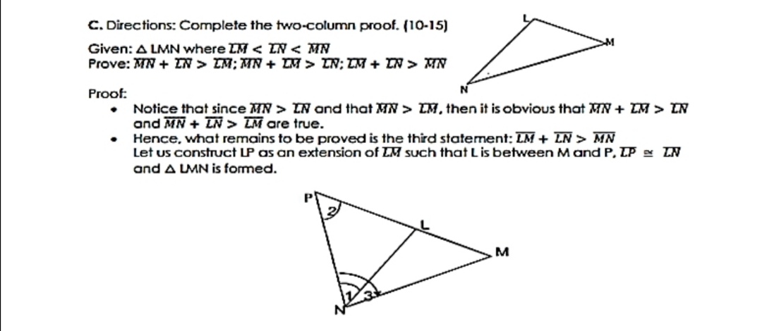 \fC. Directions: Complete the two-column proof.