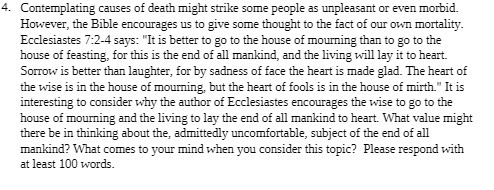 4. Contemplating causes of death might strike
