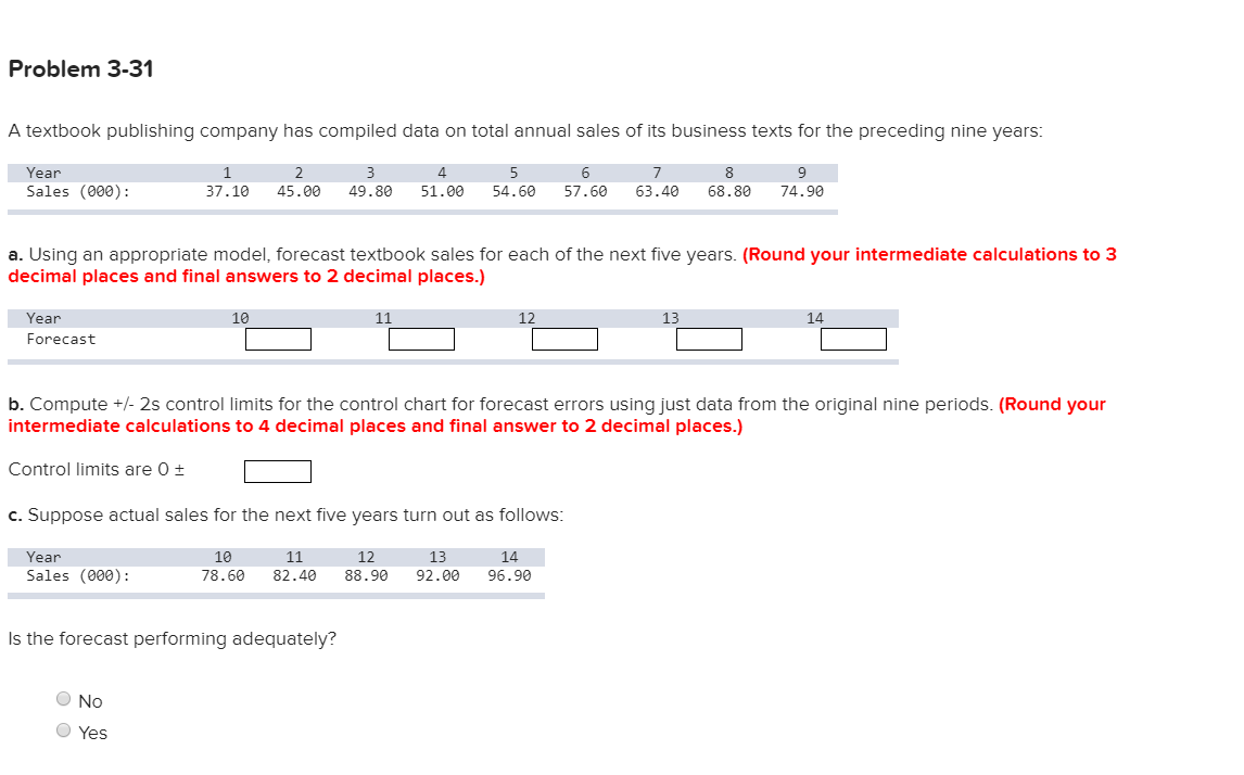 Problem 3-31 A textbook publishing company has
