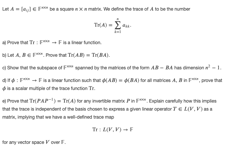 Let A = [a; ] E F"" be a square n X n matrix. We