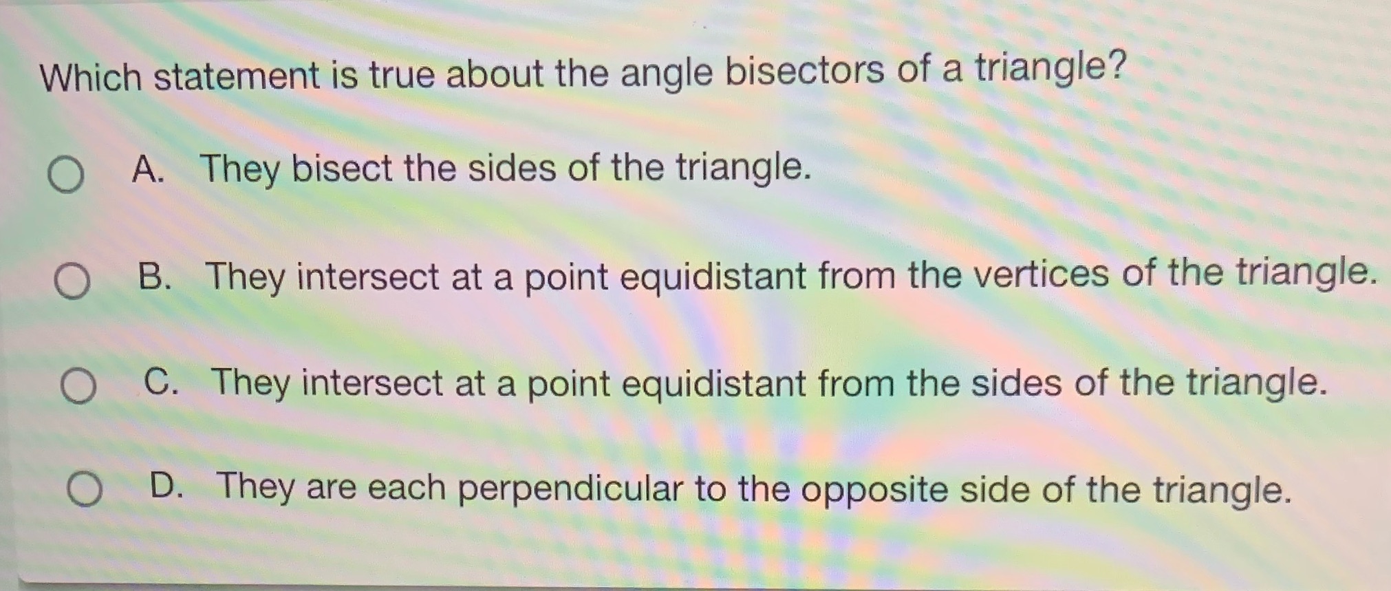 Which statement is true about the angle bisectors