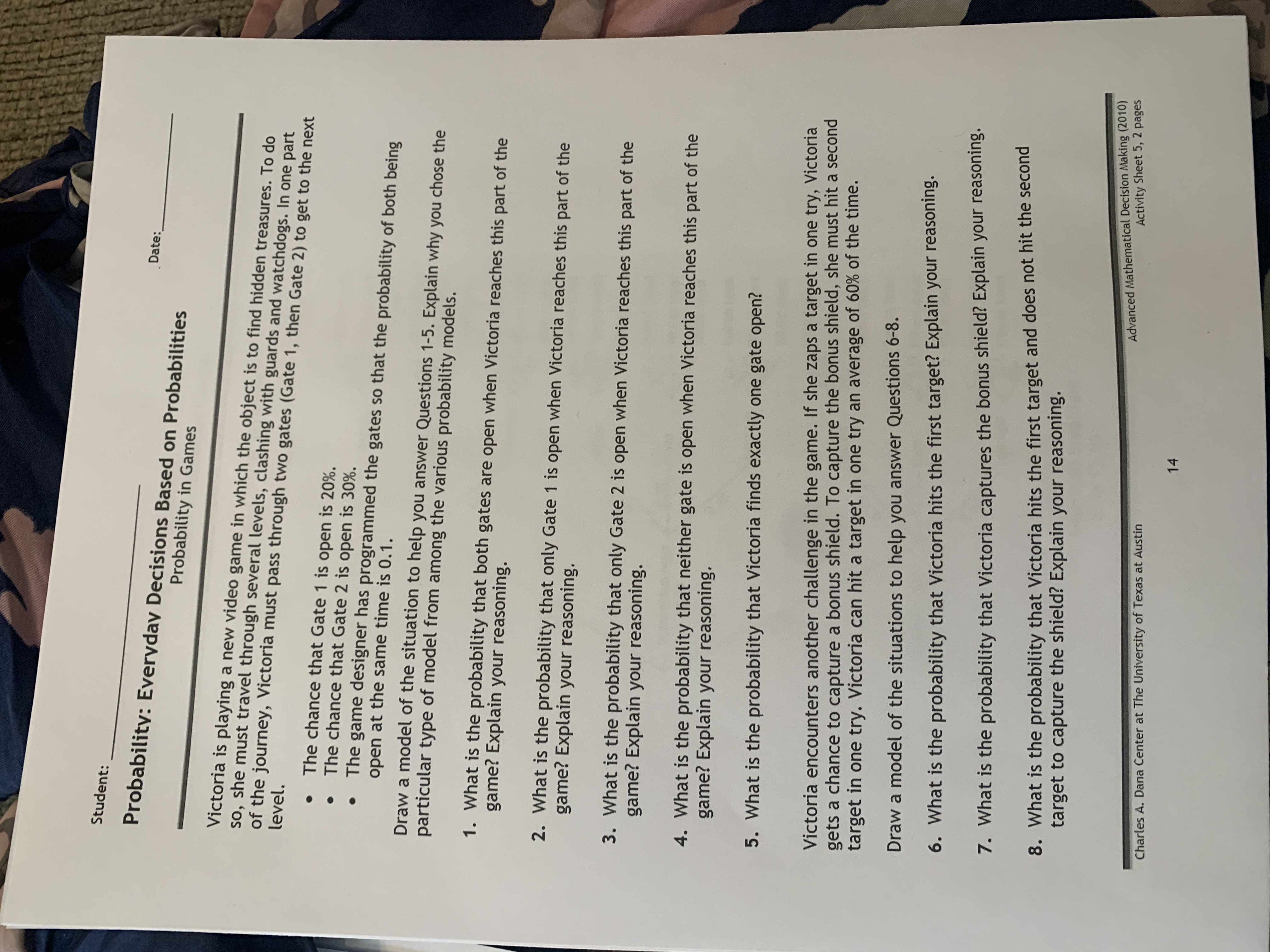 Student: Date: Probability: Everyday Decisions