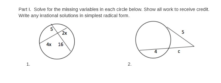 Part I. Solve for the missing variables in each