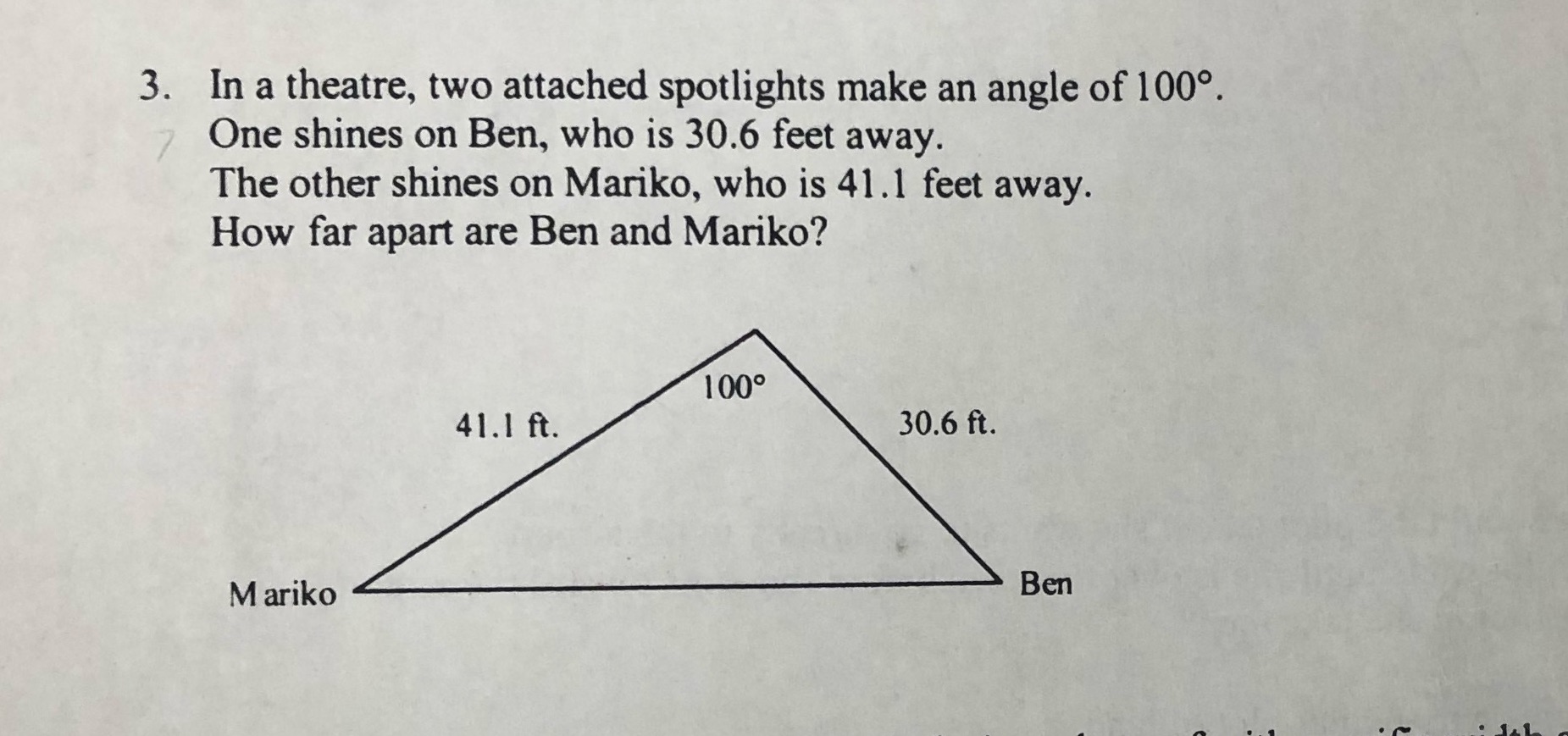 3. In a theatre, two attached spotlights make an