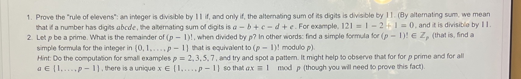 First one please. 1. Prove the "rule of elevens":