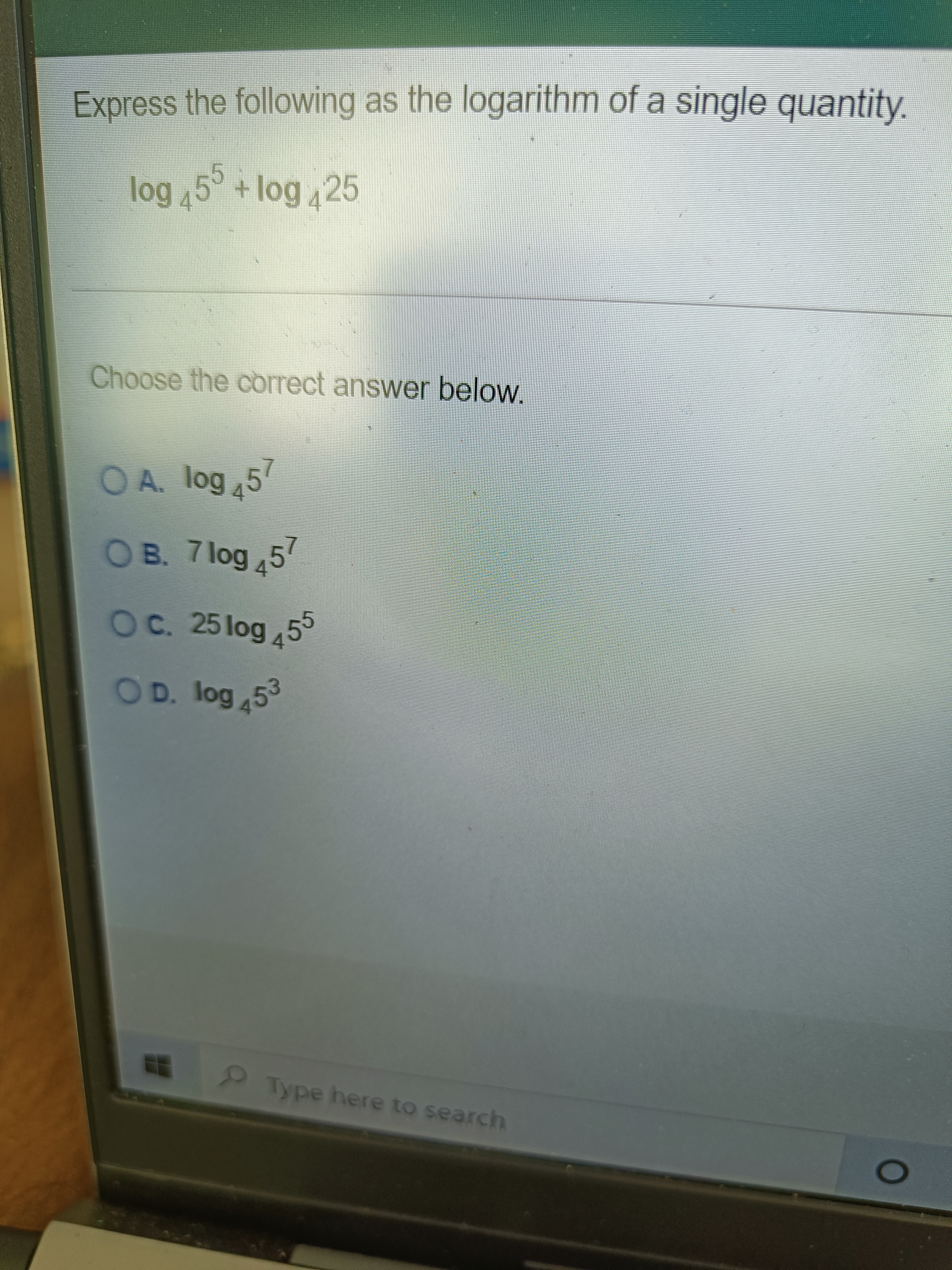 Express the following as the logarithm of a