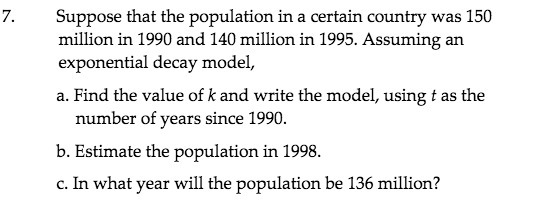 7. Suppose that the population in a certain