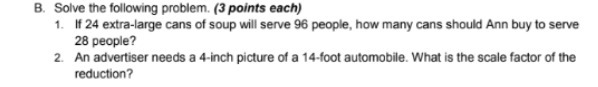B. Solve the following problem. (3 points each)