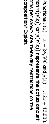 functions r(x) = x - 24,500 and p(x) = .12x +