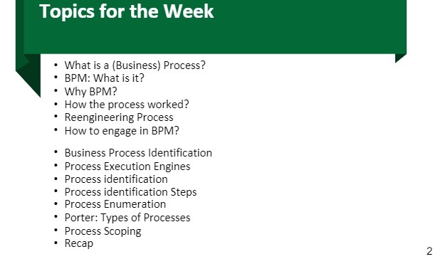 Topics for the Week . What is a (Business)