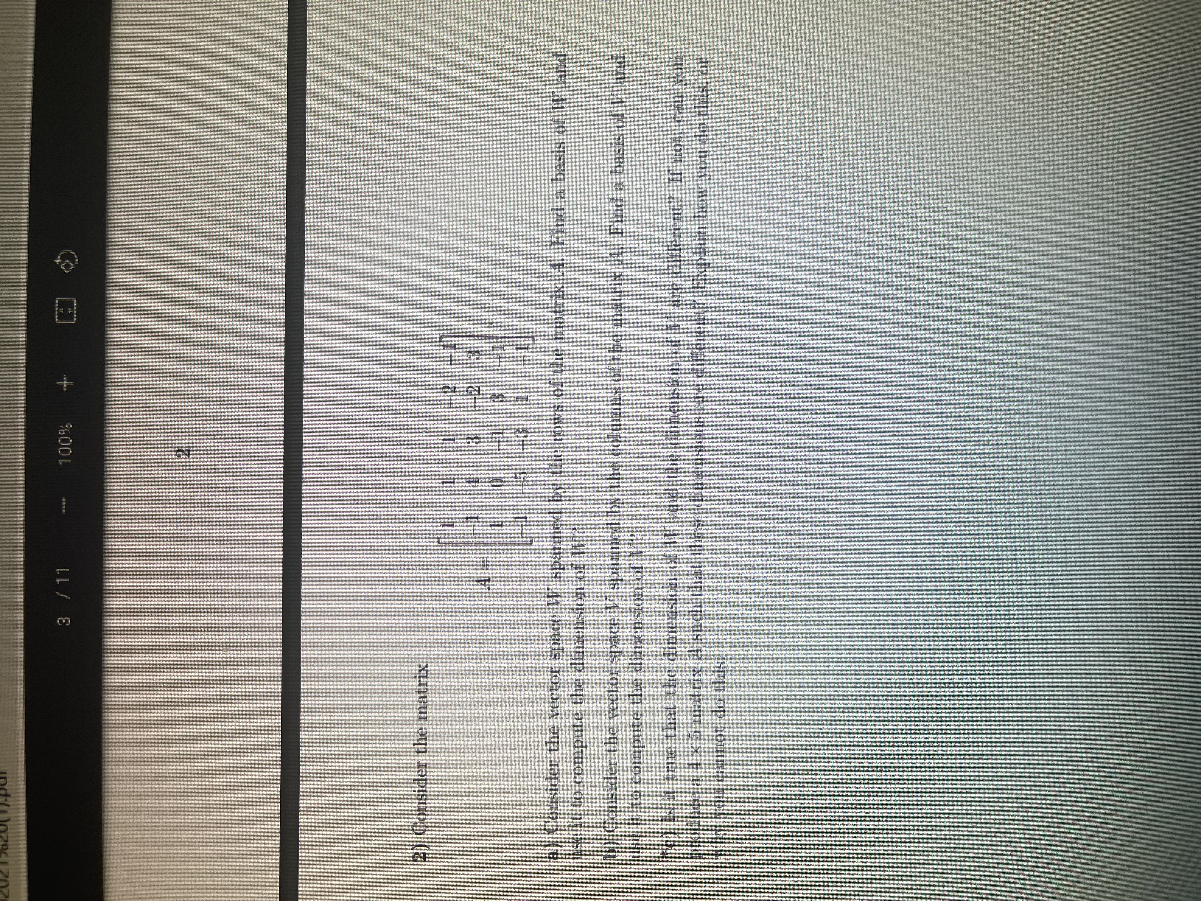 3 / 11 100% 2) Consider the matrix a) Consider