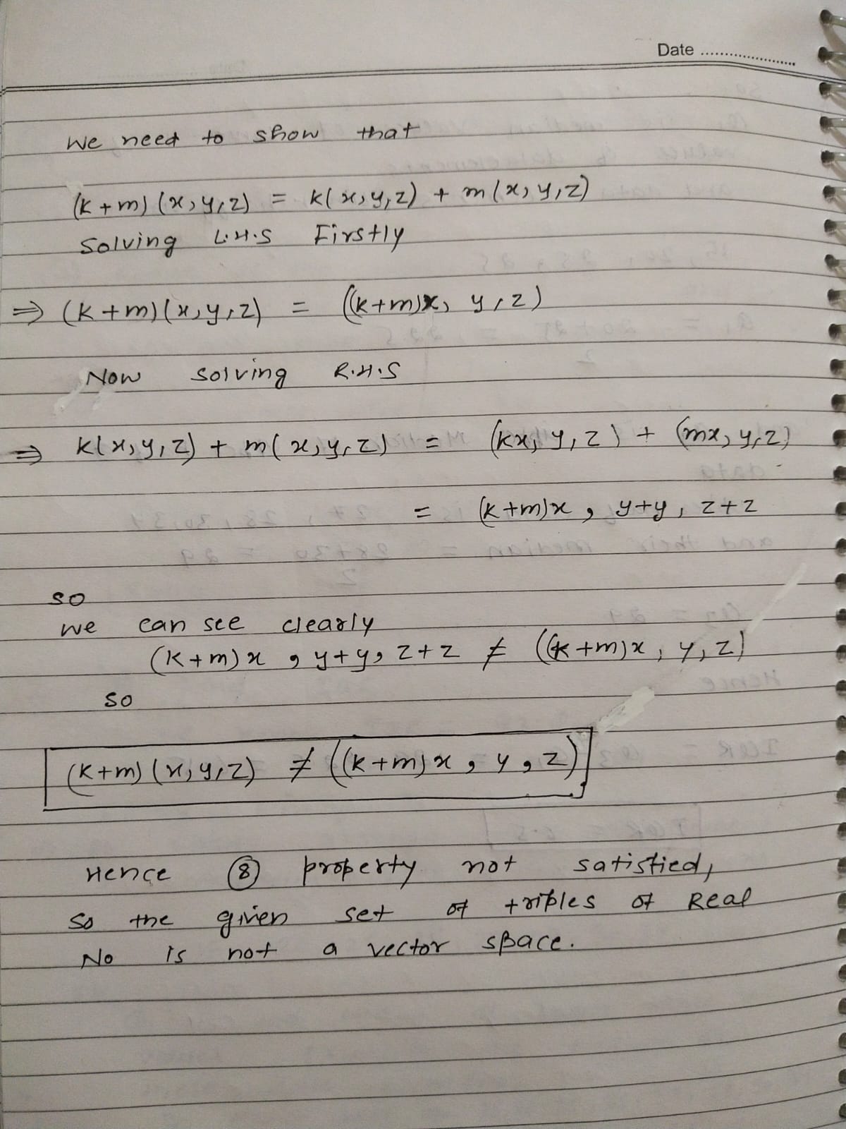 4. Verify all vector space axioms and determine,