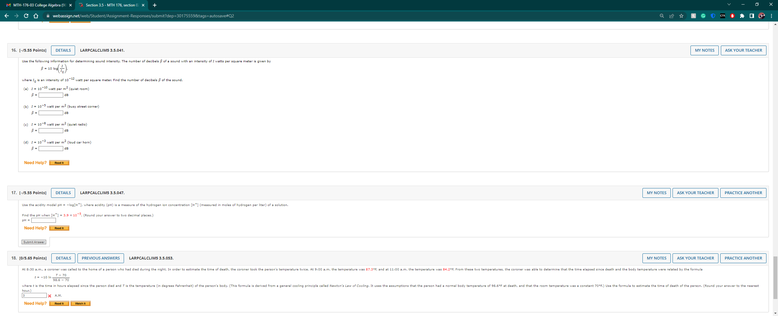 M MTH-176-03 College Algebra (90 x * Section 3.5