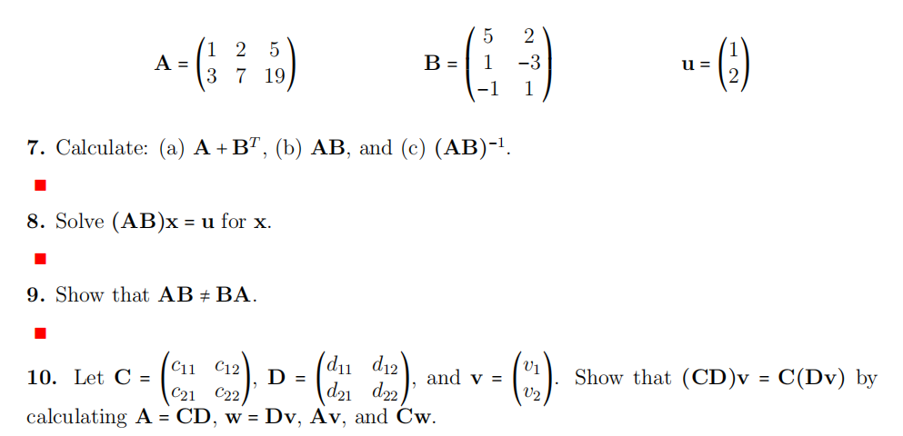1 5 A = B = 1 -3 u = 3 19 - 1 7. Calculate: (a) A