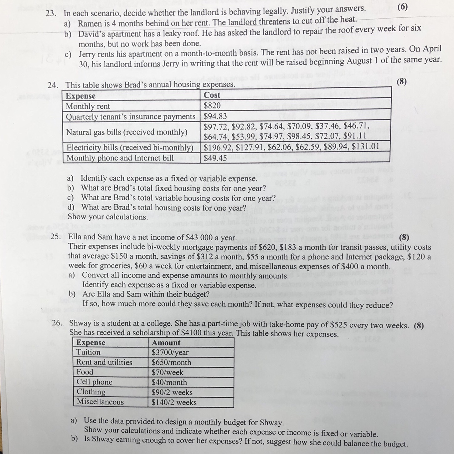 Multiple choice 23. In each scenario, decide