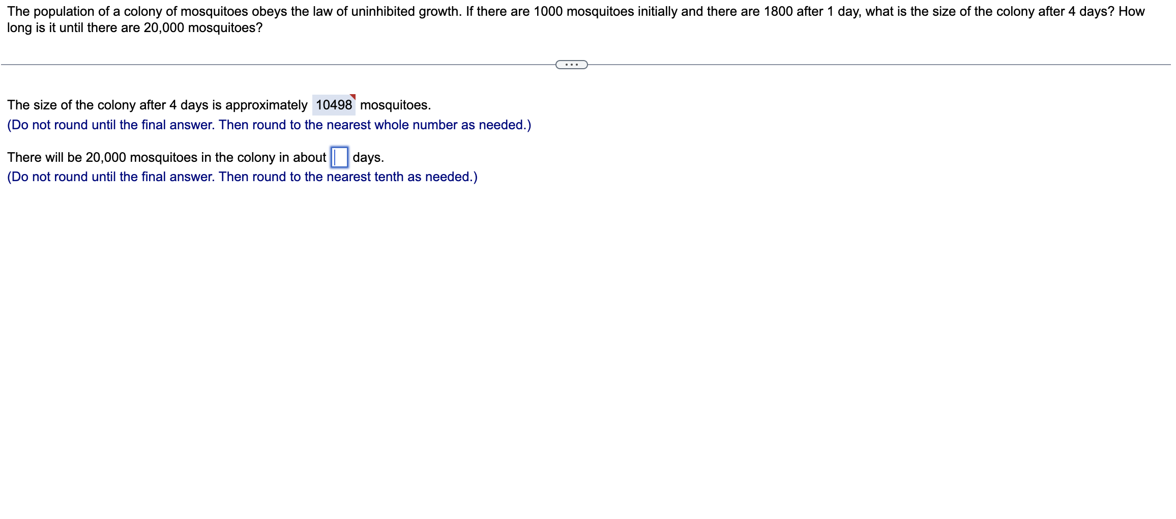 The population of a colony of mosquitoes obeys