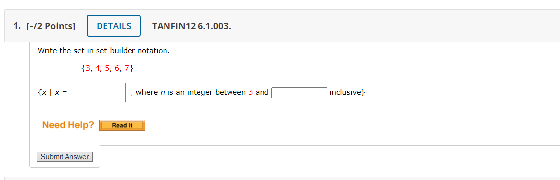 1. [f2 Points] DETAILS TANFIN'IZ 6.1.003. Write