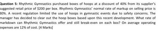 Question 5: Rhythmic Gymnastics purchased boxes