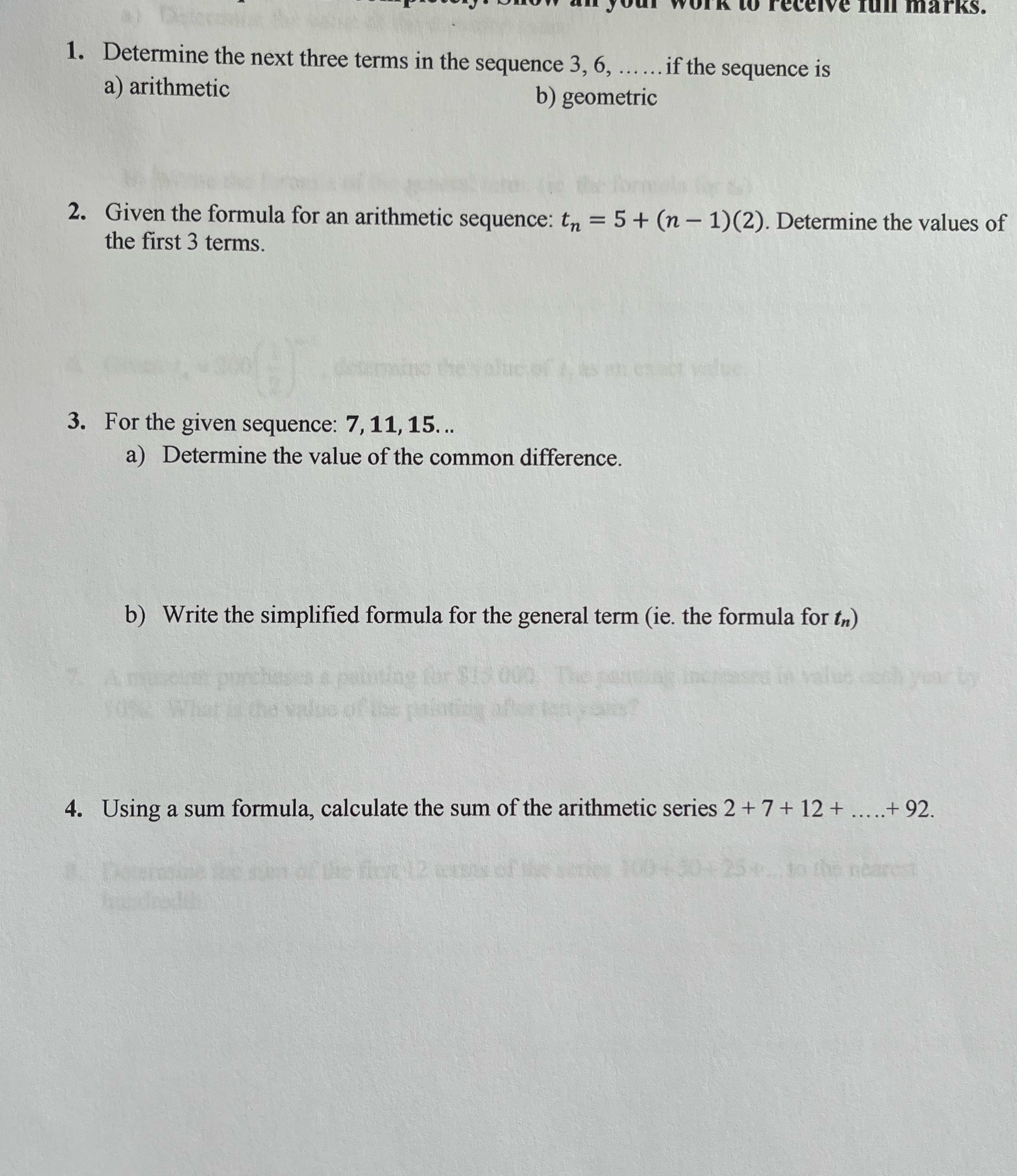 Please help with math full marks. 1. Determine