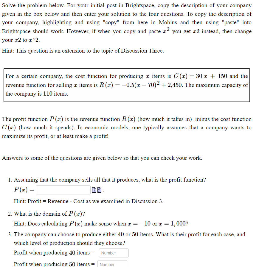 Solve the problem below. For your initial post in