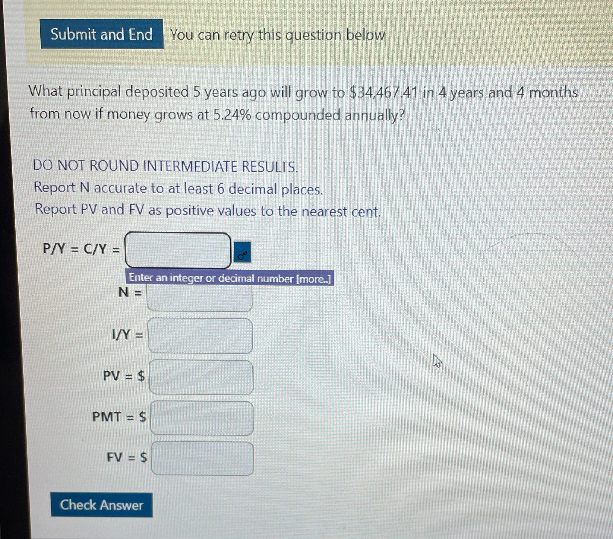 Submit and End You can retry this question below